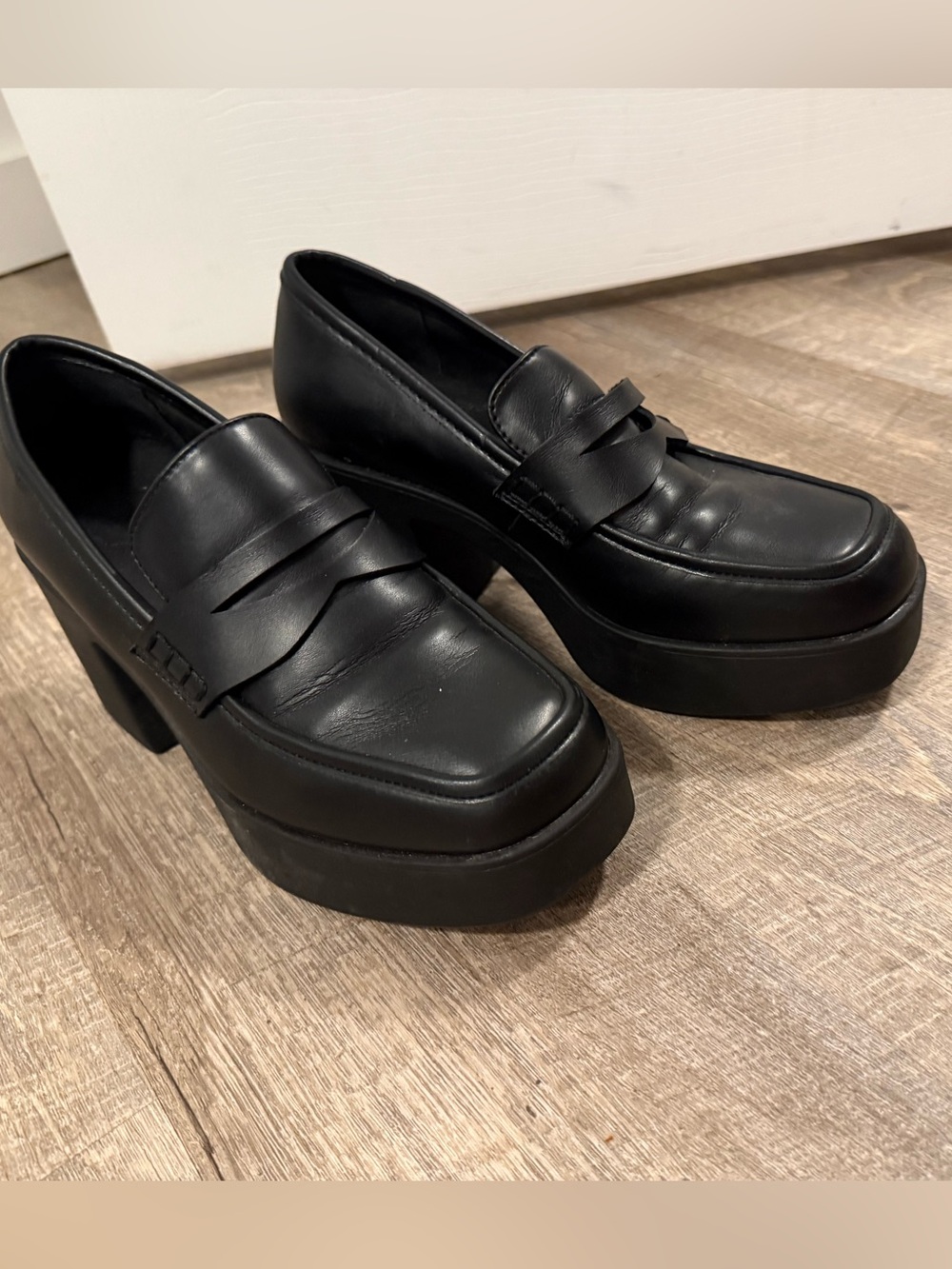 Catalina Black Chunky Platform Penny Loafers